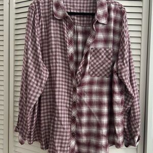 Maurices Maroon and White Plaid Button Down Shirt
